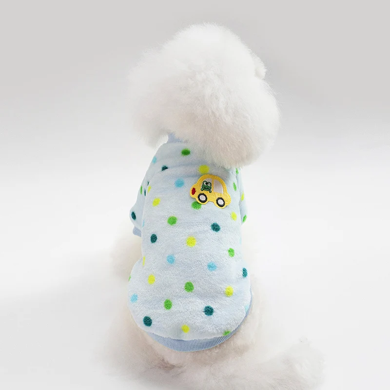 

Dog Sweater Pets Clothes Sweatshirt Cute Durable Warm Fashion Car Printing Soft Polka Dots Puppy Dog Cat Fleece Costume Winter