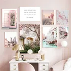 Настенный постер с розовыми цветами, рисунок на холсте в скандинавском стиле, домашний декор, дизайн гостиной