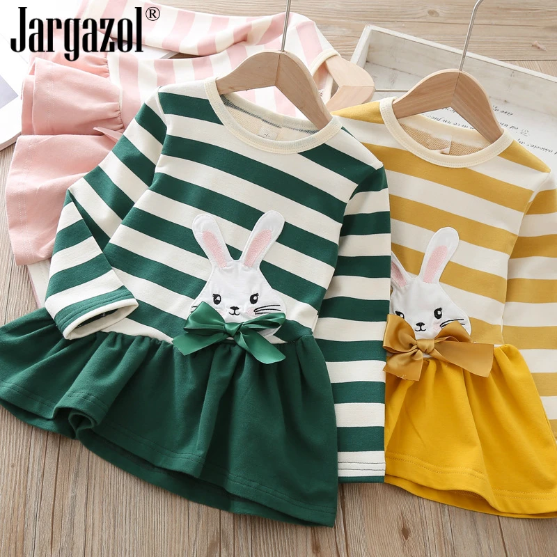 

Girls Long Sleeve Fashion Dress Kids Girl Spring Strap Dress with Rabbit Toddler Basic Dresses Sweet Lovely Dresses