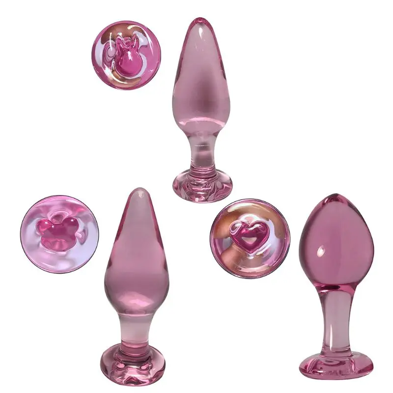 Transparent Glass Anus Plugs Pink Crystal Translucent Female Stimulator Anal Plug Adult Masturbation Sex Toys |