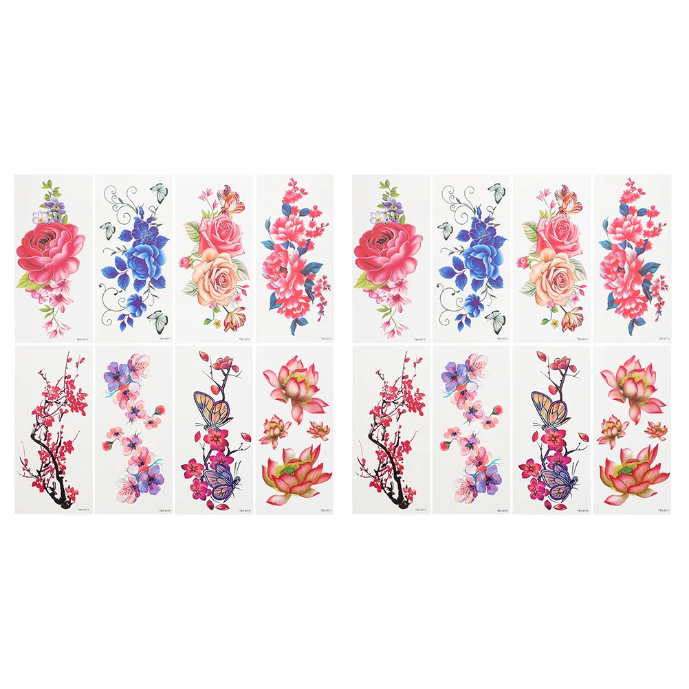 

16pcs Colorful Floral Tattoos Decor Stickers Ankle Tattoos Neck Stickers