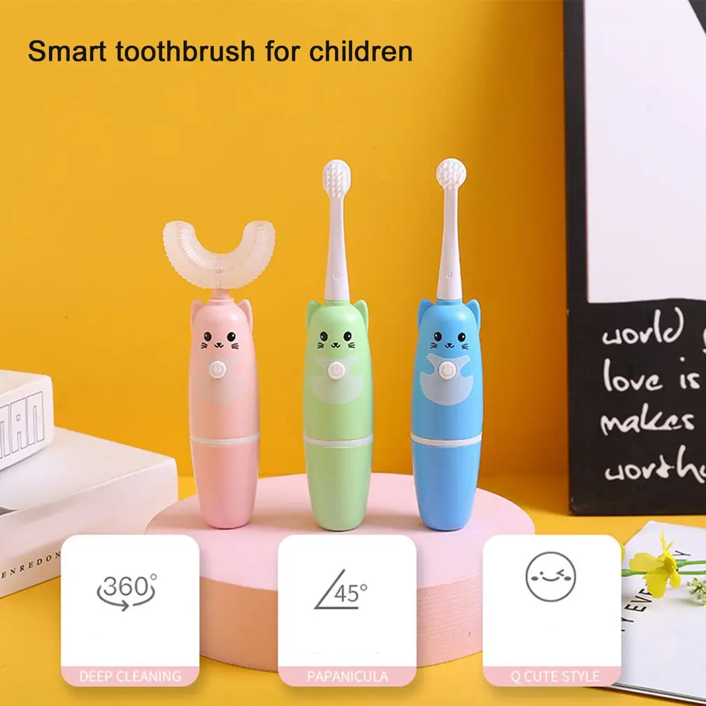 

Children U Shaped Electric Toothbrush Waterproof Food Grade Teeth Silicone Cleaning Brush Battery Operated For 3-12 Children