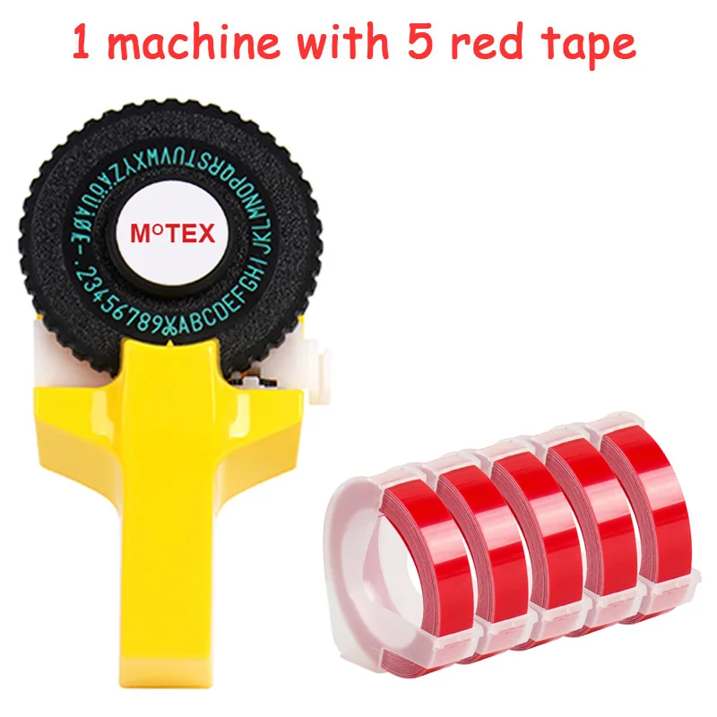 Желтый Цвет MoTex E101 принтер мини DIY ручной совместимый для dymo 3D Тиснение Ручной ленточный ручной пишущая машинка надписи машина - Цвет: machine add 5 red