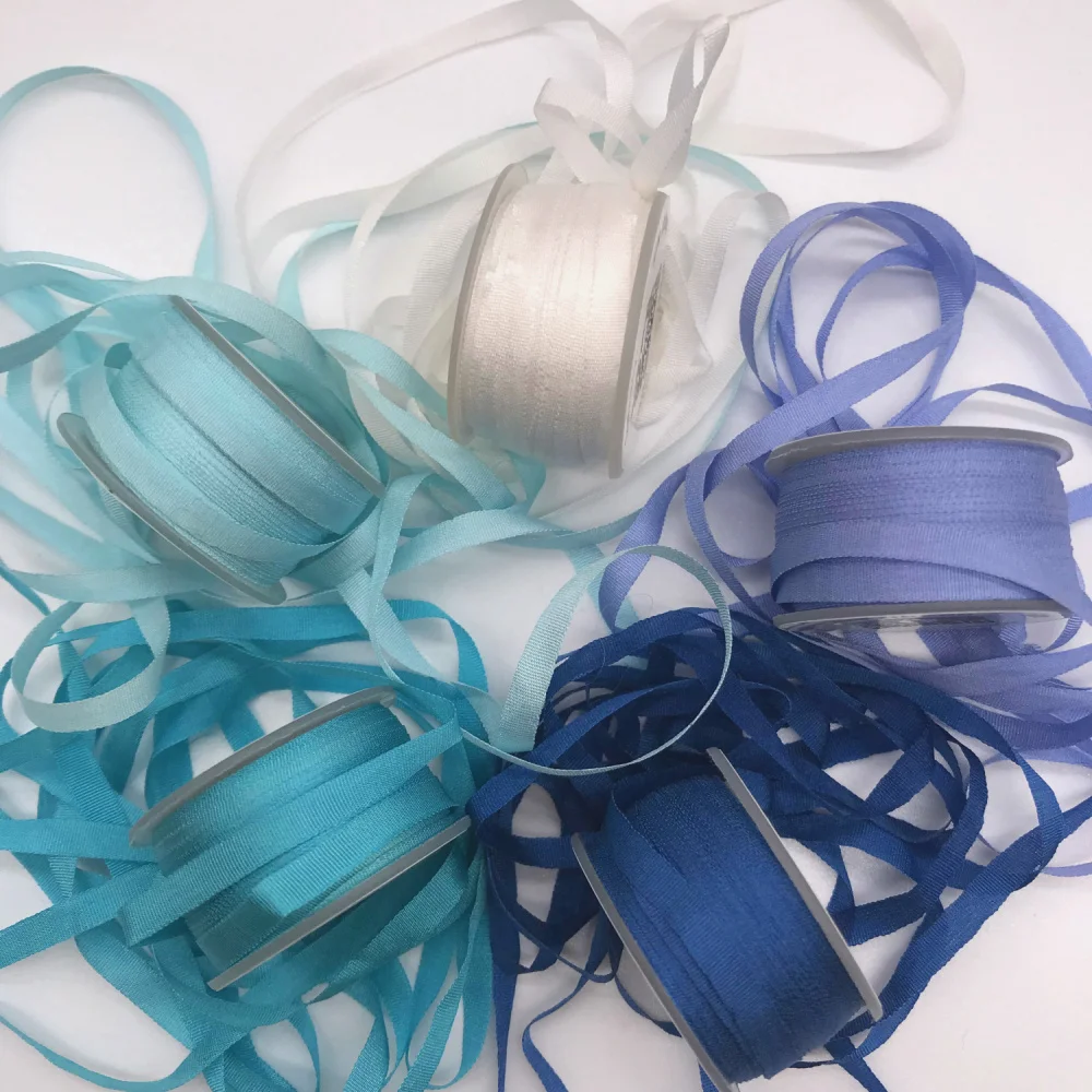 

7mm, 10yards/color,silk set,100% real pure silk thin normal silk ribbons for embroidery and handcraft project,gift packing