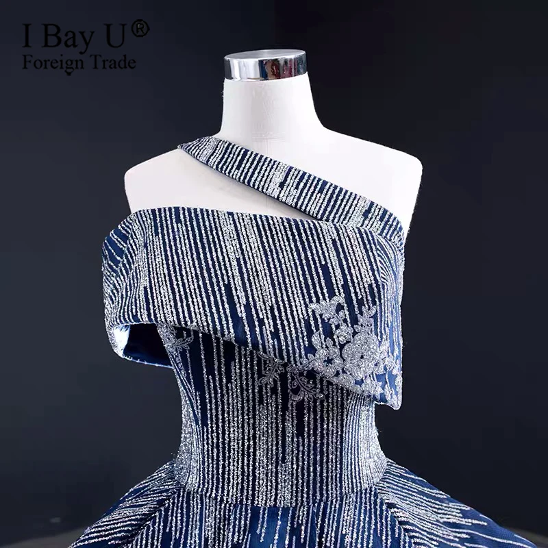 Dubai Navy Blue Sexy Luxury Wedding Dresses 2020 Sequined Bridal Gowns Custom Made