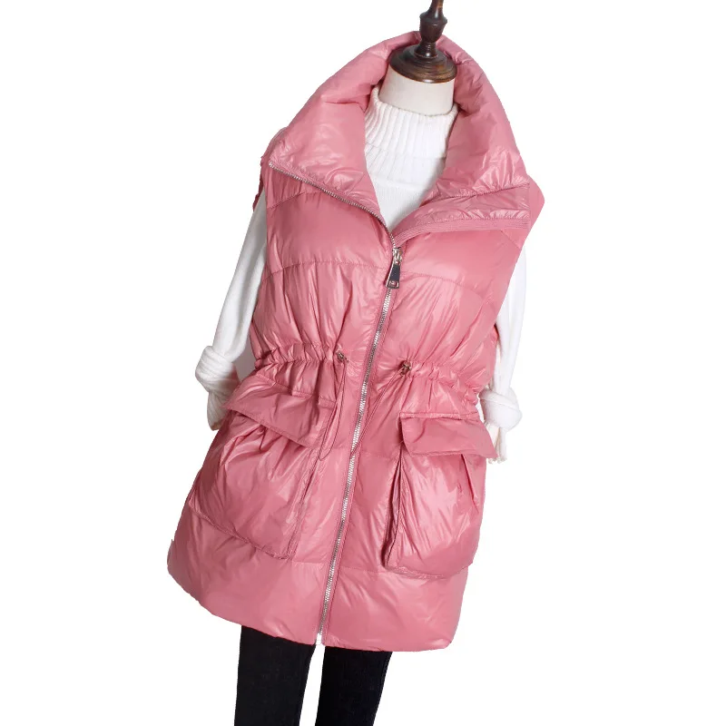 2022 New autumn winter Down Vest Women mid-length slim down waistcoat white duck down loose casual Solid color Down Vest Female