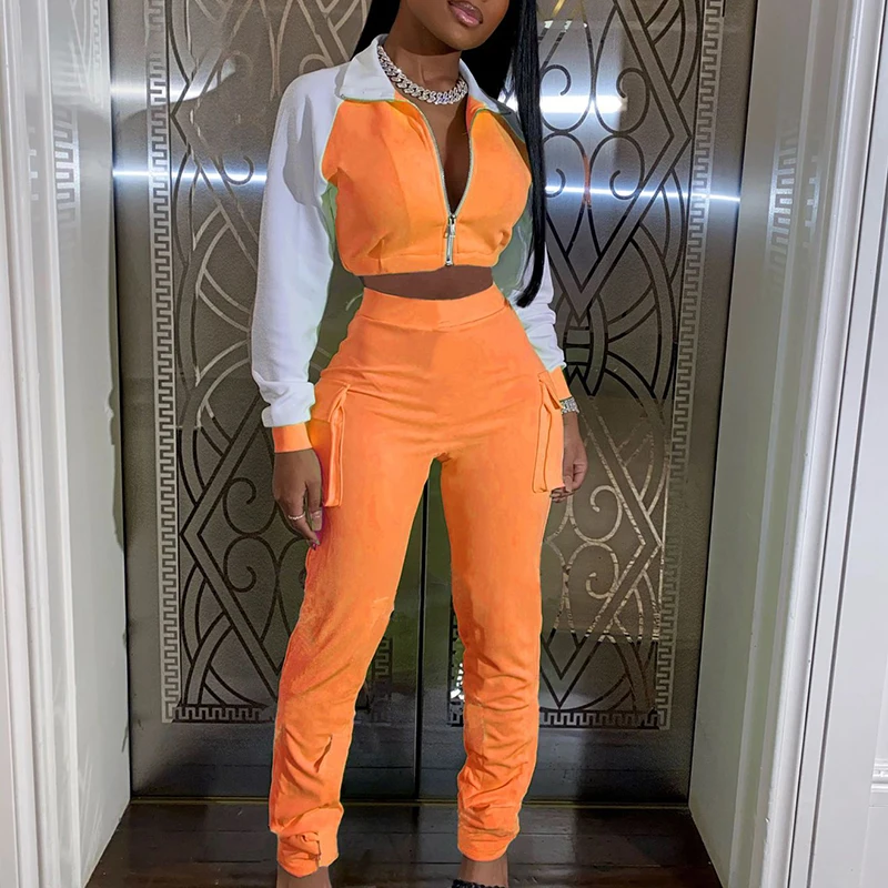 Sibybo/осенне зимние женские Лоскутные наряды Комплект из двух предметов Топ на