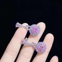 hoyon pink crystal jewelry set earrings ring necklace vintage exquisite zircon earrings pendant niche design simple style