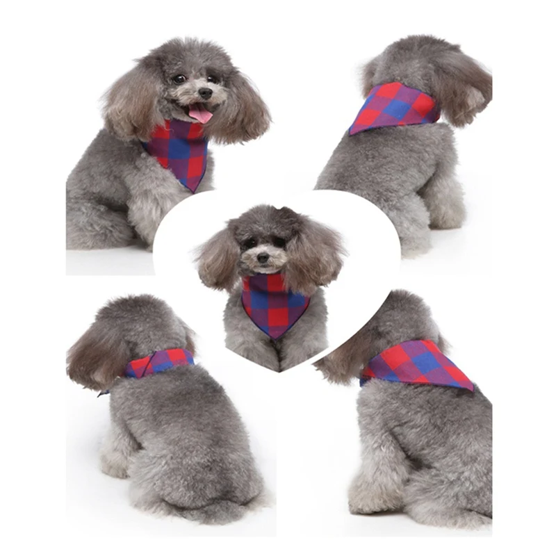 

Pet Dog Bandanas Washable Adjustable Bibs Scarf Double-Cotton Plaid Printing Dog Scarf Pet Accessories For Small And Medium Dogs