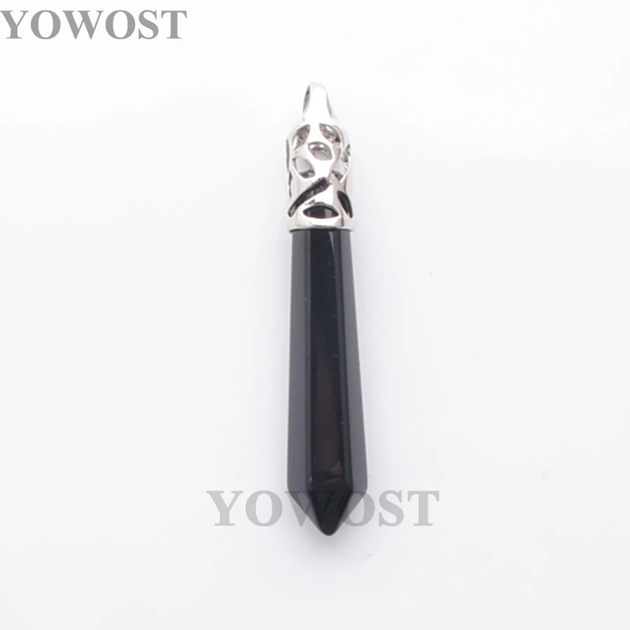 Pretty 5Pcs Jewelry Fit Necklace Natural Gem Stone Long Pendulum Charm Stones Black Agates Pendants Silver Plated Fashion QN3011 | Украшения