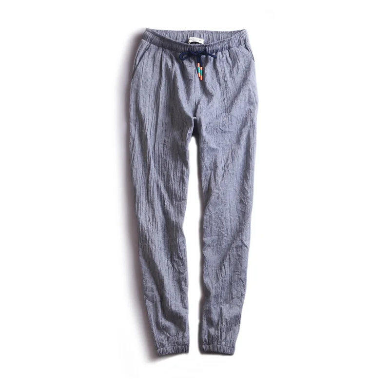 

New Designer Brand Pants Men Linen Harem Trousers Men Solid Casual Trousers Mens Cotton Ankle-length Pants Male Elastic Pantalon