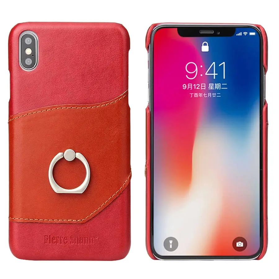 Чехол для телефона из натуральной кожи для iPhone 11 11pro Max чехол Модный чехол с кольцом для iPhone 6 7 8 plus X XR XS Max чехол - Цвет: Red with Brown