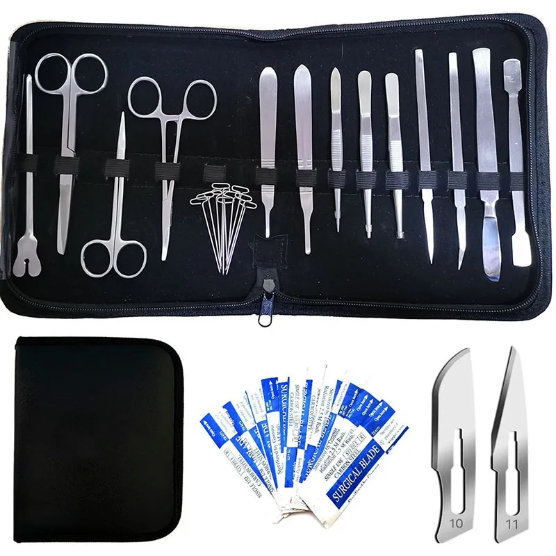 

Wondcon 34pcs scalpel tool set stainless steel Dissection scissors Anatomical Tweezers needle Medical Experiment tool probe