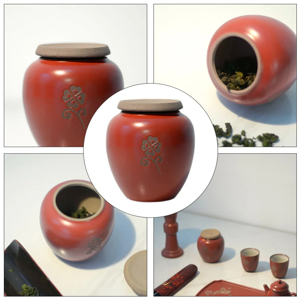 

1pc Ceramics Tea Canister Tea Storage Jar Tea Storage Pot for Home (Red)