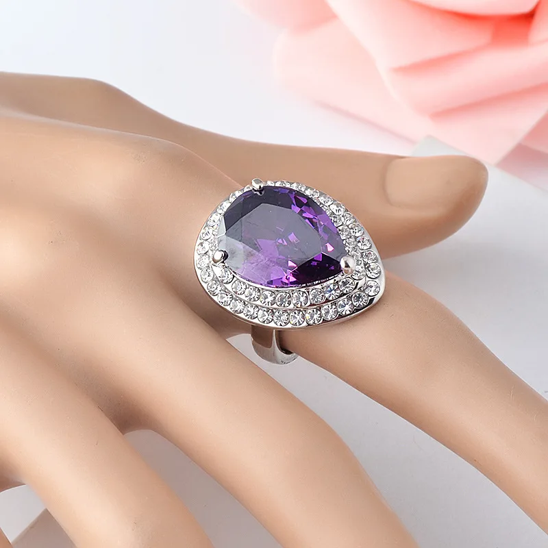 

BIJOX STORY trendy 925 sterling silver ring with water drop shape amethyst fine jewelry rings for women anniversary banquet gift