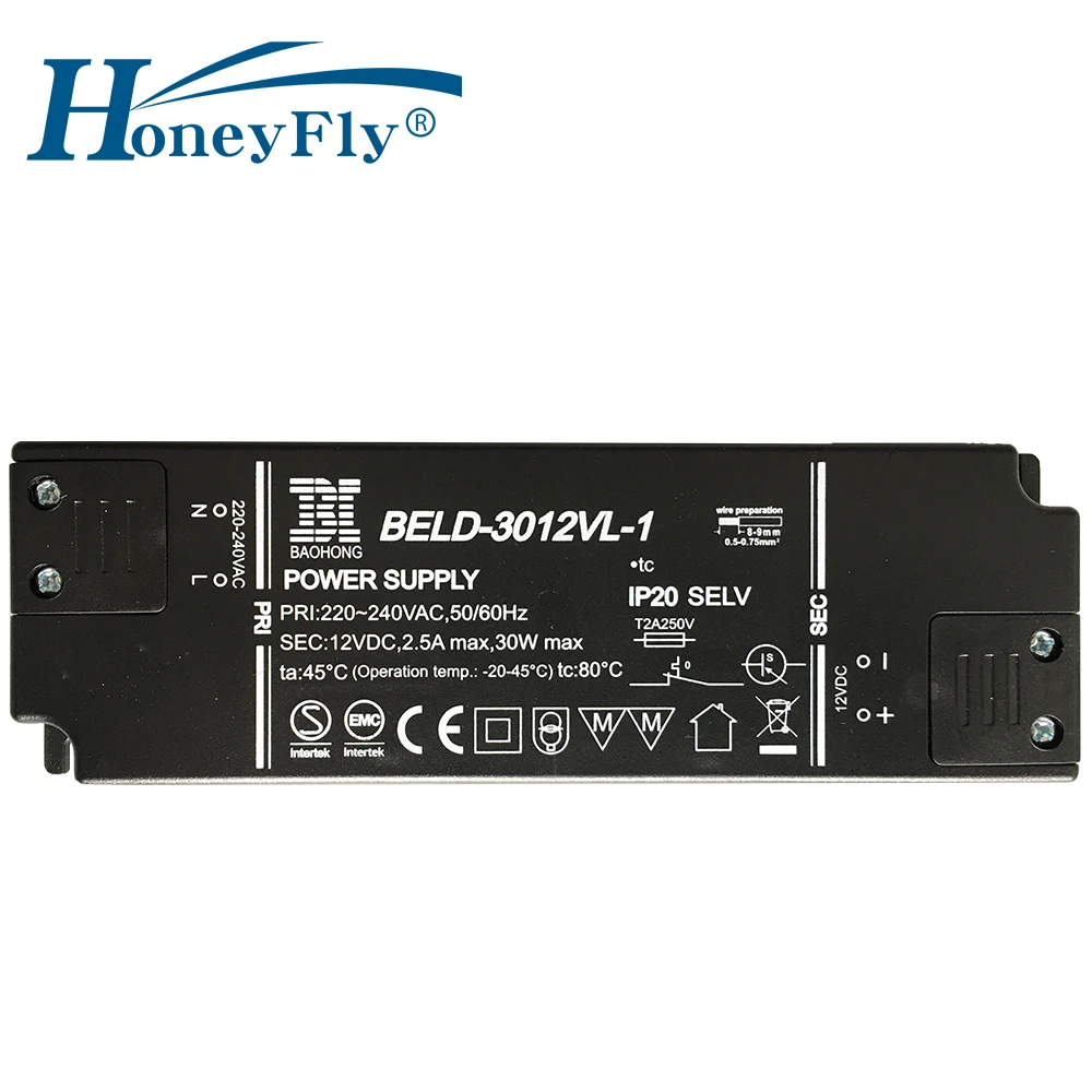 HoneyFly запатентованный 3 шт. супер тонкий светодиодный драйвер 30 Вт AC220V DC12V источник