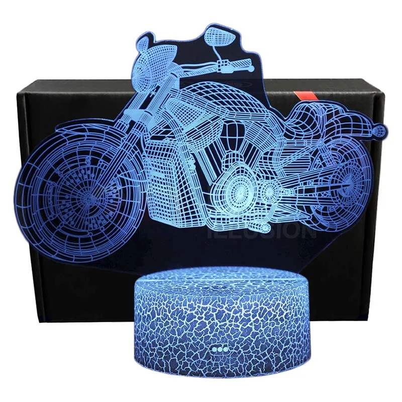 

3D мотоцикл ночной Светильник ABS база Цвета Сменные настольная лампа для детской комнаты настенный Декор Светильник ing станут отличным подар...