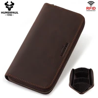 humepaul 100 genuine leather rfid blocking wallet zipper coin pocket long purse passport cover for men card holder purse