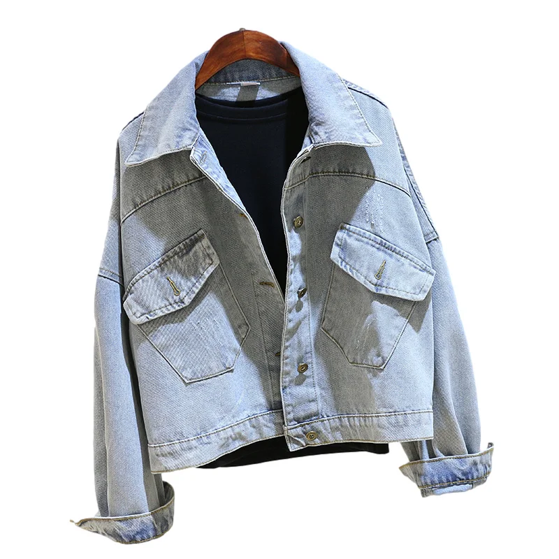 

Korean Vintage Batwing sleeve Denim Jacket Women Harajuku Casual Loose Short Jeans Jacket Coat Female Outerwear Chaqueta Mujer
