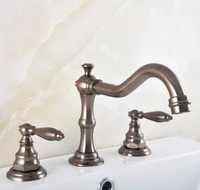 brown oil rubbed antique brass deck mounted dual handles widespread bathroom 3 holes basin faucet mixer water taps mnf589