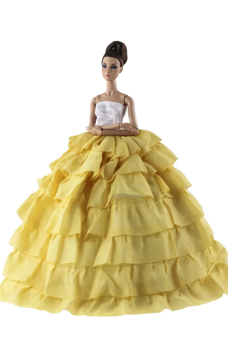 

2021 New Yellow Layer Dress Outfit Suit Sets for Barbie BJD FR SD Doll Clothes Role Play Accessories Toys for Girl