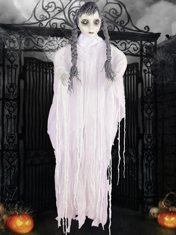 

Halloween Horror Pendant Braids White Clothes Female Ghost Party Decoration Haunted House Escape Room Scary Pendant Navidad