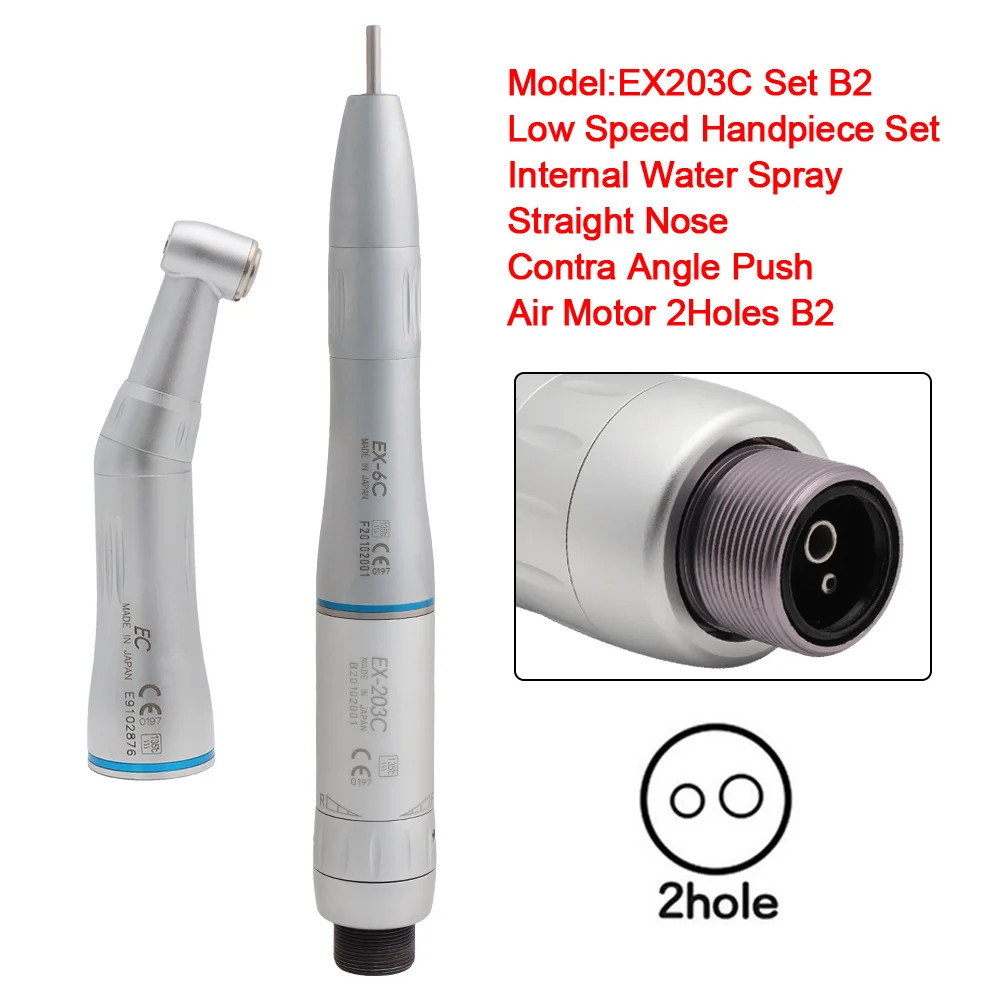 EX203C Dental Inner Low Speed Handpiece Set Internal Water Spray Straight Nose Contra Angle Air Motor 2 Hole B2 Air Turbine Inne
