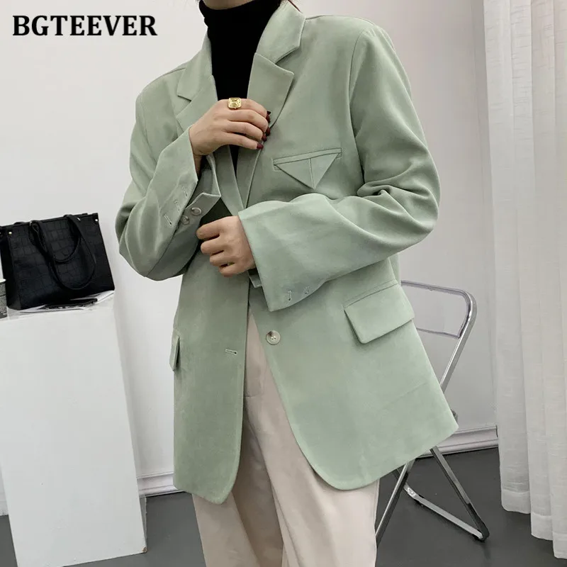 

BGTEEVER Summer Autumn Fashion Loose Female Solid Blazer Tops Elegant Jacket Notched Collar Single-breasted Ladies Outwear 2021