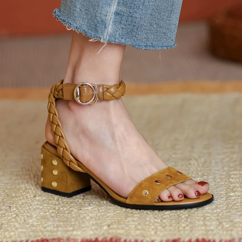 

Buckle Women Sandals 2021 Summer Genuine Leather Elegant High Heels Pumps For Women Newest Wedding Party Shoes Woman