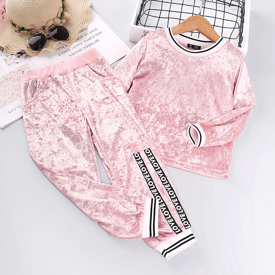 Corduroy Kids Hooded Jacket Girls Clothes Set Top Pants 2Pcs Sport Suits Teenager Tracksuits Children Clothing Pajamas