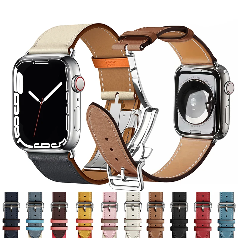 

Leather strap For Apple watch band 44mm 45mm 41mm 40mm 42mm 38mm Accessorie wristband correa bracelet iWatch series 3 4 5 6 SE 7