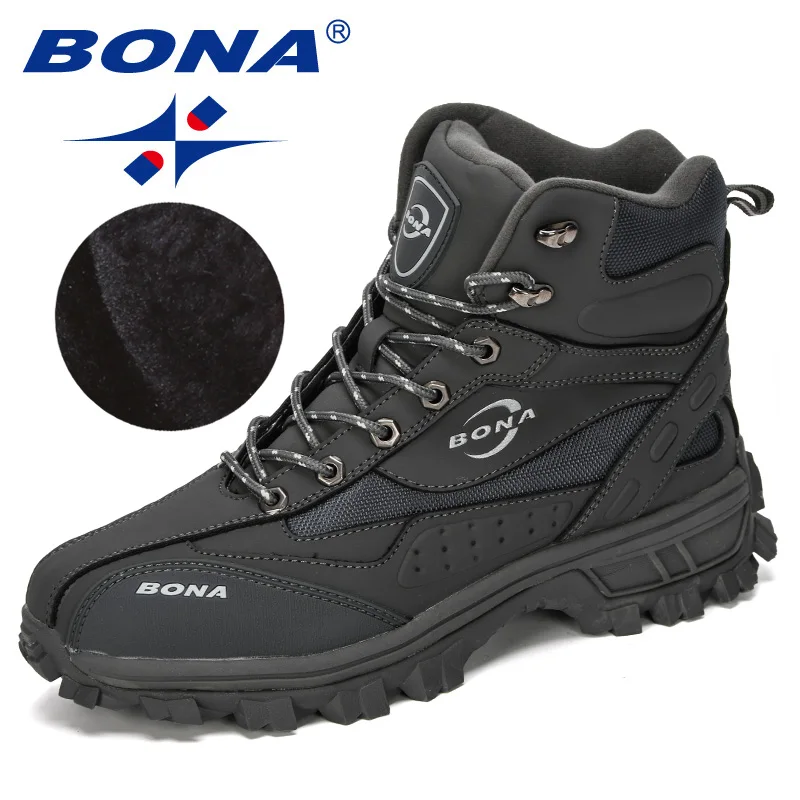 BONA New Designers Action Leather Shoes Climbing & Fishing Shoes Men Outdoor Shoes Man High Top Winter Boots Plush Comfy