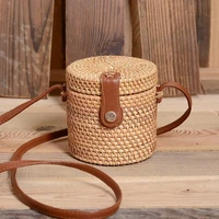 2021 vintage handmade rattan women shoulder bag barrel shaped straw crossbody bag summer beach handbag ins hot round bucket bag