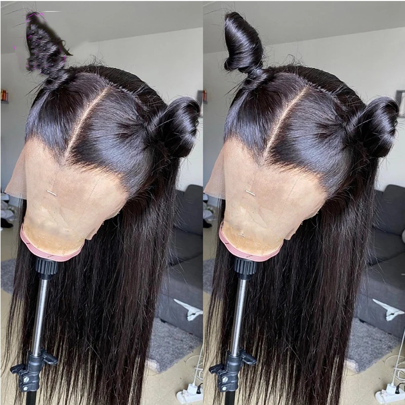 

26Inch Black Long Straight Synthetic Lace Front Wig For Women With Baby Hair Heat Resistant Fiber Hair Daily Wear Wig180%Density