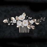 floralbride alloy leaf crystal rhinestone ceram flower freshwater pearls bridal hair comb wedding hair accessories women jewelry