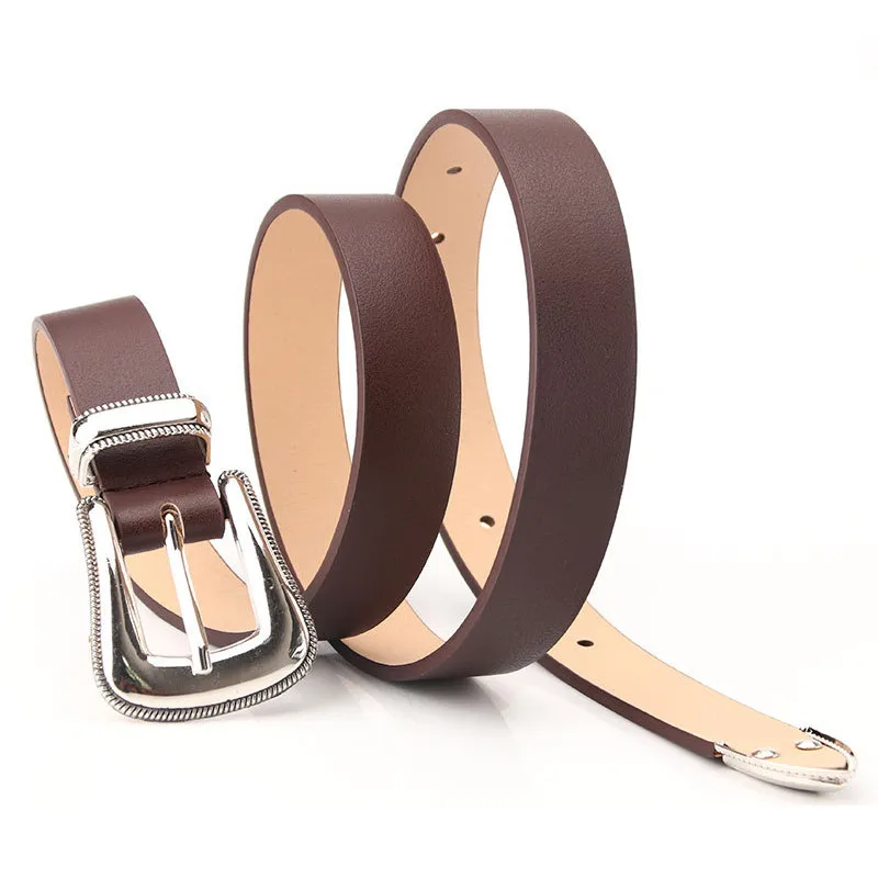 

New 2.4cm*105cm Vintage Metal Buckle Belt Black PU Leather Punk Wind Jeans Women Female Waistband