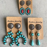 autumn turquoise stone pumpkin flower earrings for women vintage silver wild hint western stunner earrings free shipping