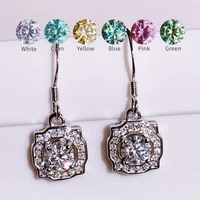 wholesale blue pink moissanite earrings diamonds eardrop dangle gemstone s925 silver jewelry dazzling for wedding