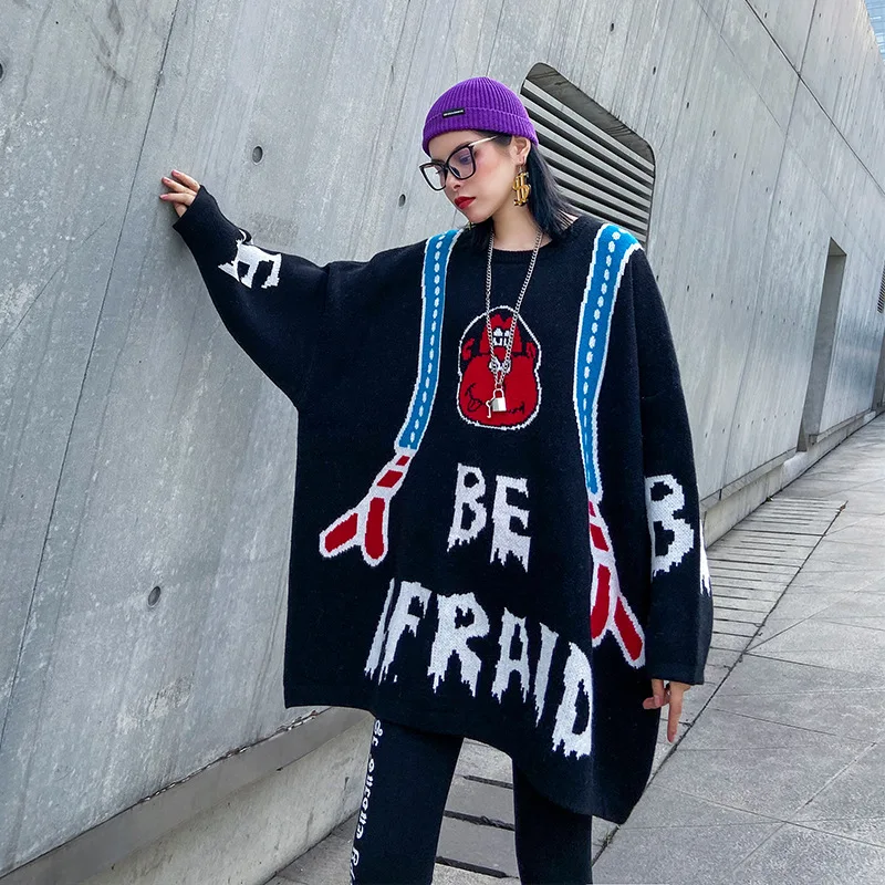 Женский мультяшный свитер большого размера женский с длинными рукавами женские