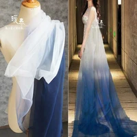 mesh tulle fabric blue white gradient diy scarf veil flower gown background decor fluffy skirt wedding dress designer fabric