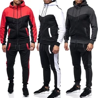 mens hooded tracksuit sets sportswear autumn winter zipper hoodies sweatshirtpants jogger suit patchwork 2pcs sport sets