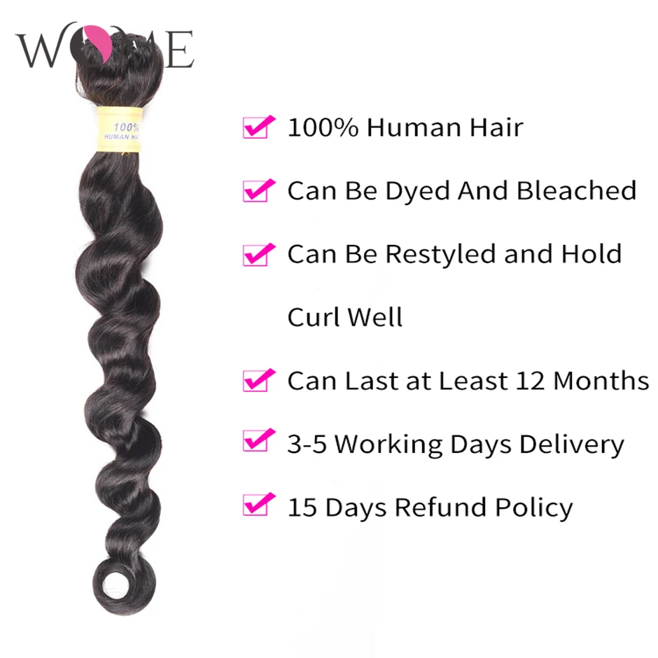 WOME Brazilian Loose Deep Wave Bundles With Closure Human Hair Non-remy Extensions 3 | Шиньоны и парики