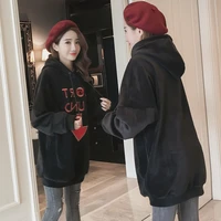 2608 winter hoodies sweatshirts for women letter printed hoodies sweatshirts ladies casual loose korean outwear girls black