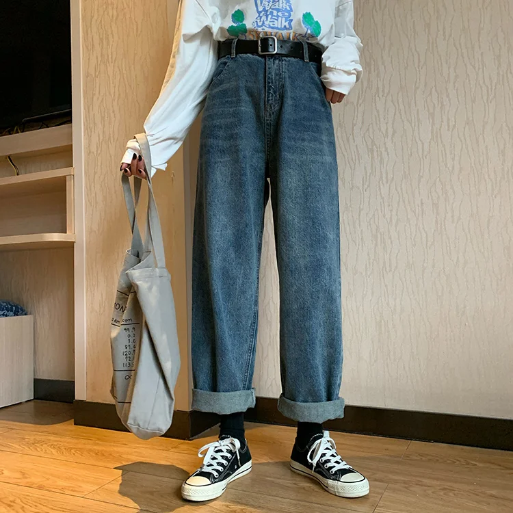 

YTX096 Straight loose wide-leg pants 2021 new spring retro Hong Kong style thin high-waisted jeans women
