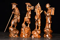 6china lucky old boxwood hand carved fisherman woodcutter farmer scholar statue set implication lucky fortune office