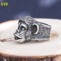 100 s999 pure silver monkey head ring retro mens and womens rings original handmade