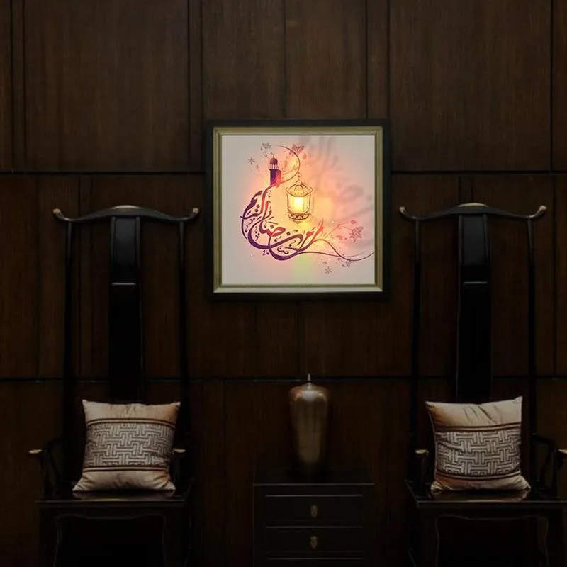 

Muslim Oil Painting Eid Al-fitr Happy Lantern Printing Home Ramadan Wall Photo Room Muslim Decor Living Painting Sticker Oi M0F5