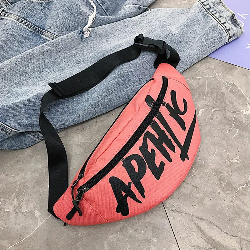 pink waist bag Новинка, женская и Мужская поясная сумка унисекс, поясная сумка с буквенным принтом, нагрудная сумка, чехол для телефона, дорожные сумки - Цвет: pink waist bag