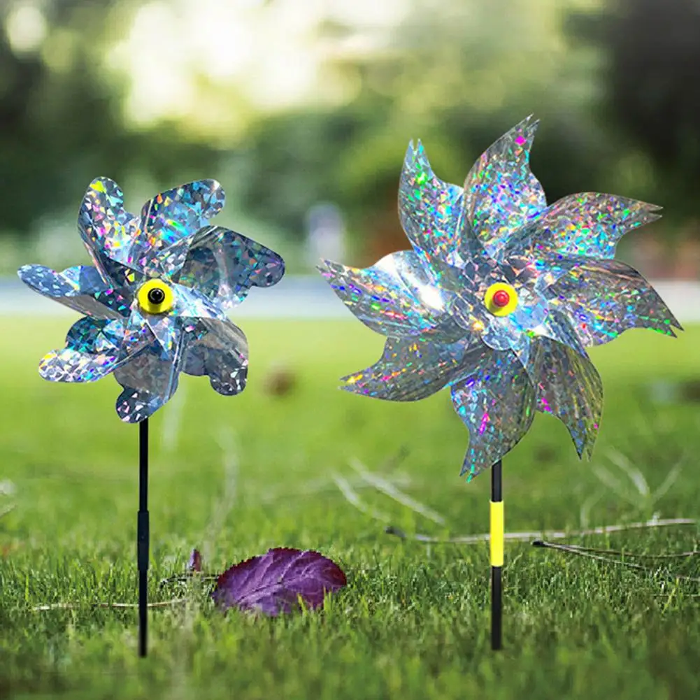 

Expel Bird windmill laser reflective bird scaring device Rotating windmill Garden yard Decoration silver floral windmills