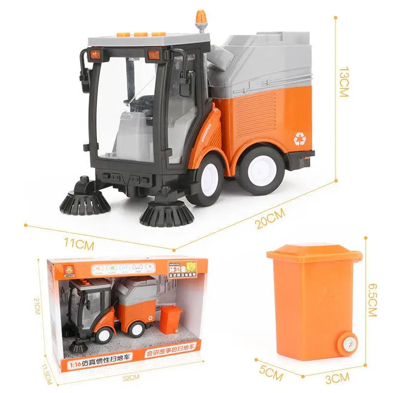 

Children's simulation road sweeper toy garbage truck sanitation processing street car light music birthday toy car gift model